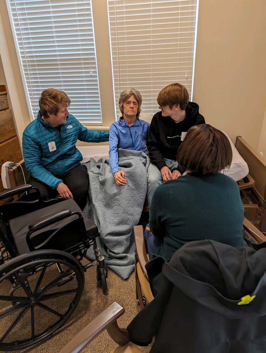 Tuesday, Lynne was bedbound from exhaustion, weakness, fatigue & not eating. Her body began transitioning, the 1st of 2 stages of her ending. 
Her sons, brother, sister, & friends visited. Sunday she ate, sat up and partied. She’s strong, loving, & loved. We’ll see. #alzauthors