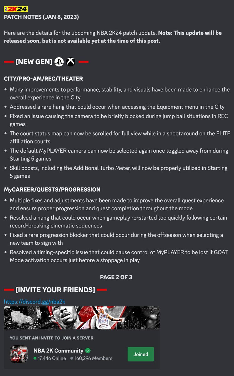 KhiTV_'s tweet photo. 2K24 Patch Notes 🗒️ 01-08-24
#2k24 #NBA2K24 #2kcommunity #2ktvwow #25yearsof2k #25Daysof2K #2kfreeagent #2kleague #2k https://t.co/XJJdorwkvO