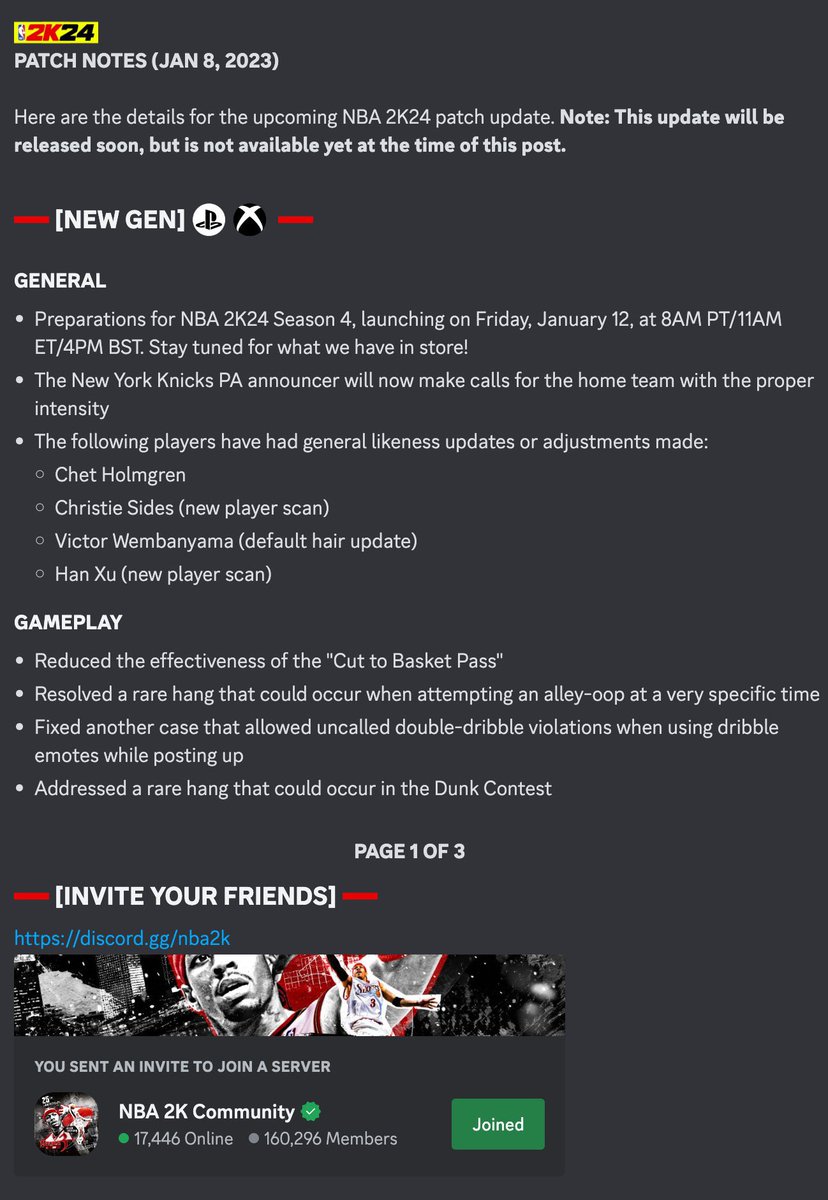 KhiTV_'s tweet photo. 2K24 Patch Notes 🗒️ 01-08-24
#2k24 #NBA2K24 #2kcommunity #2ktvwow #25yearsof2k #25Daysof2K #2kfreeagent #2kleague #2k https://t.co/XJJdorwkvO