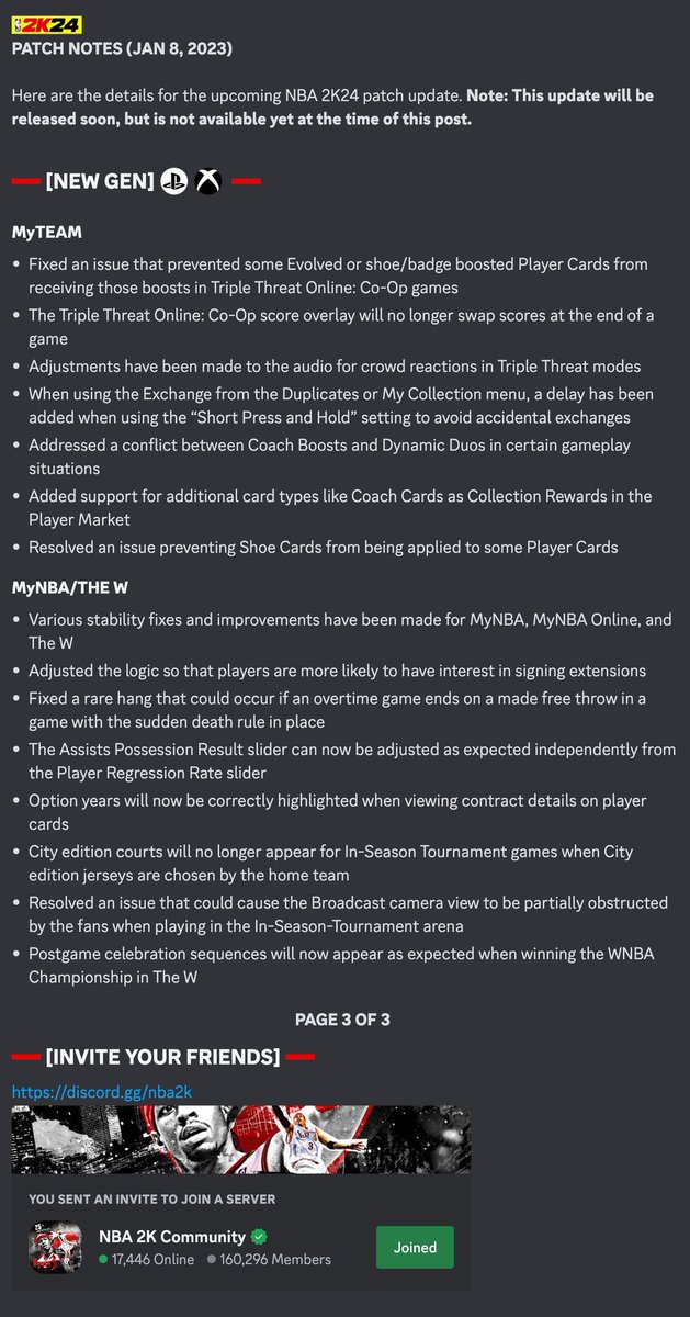 KhiTV_'s tweet photo. 2K24 Patch Notes 🗒️ 01-08-24
#2k24 #NBA2K24 #2kcommunity #2ktvwow #25yearsof2k #25Daysof2K #2kfreeagent #2kleague #2k https://t.co/XJJdorwkvO
