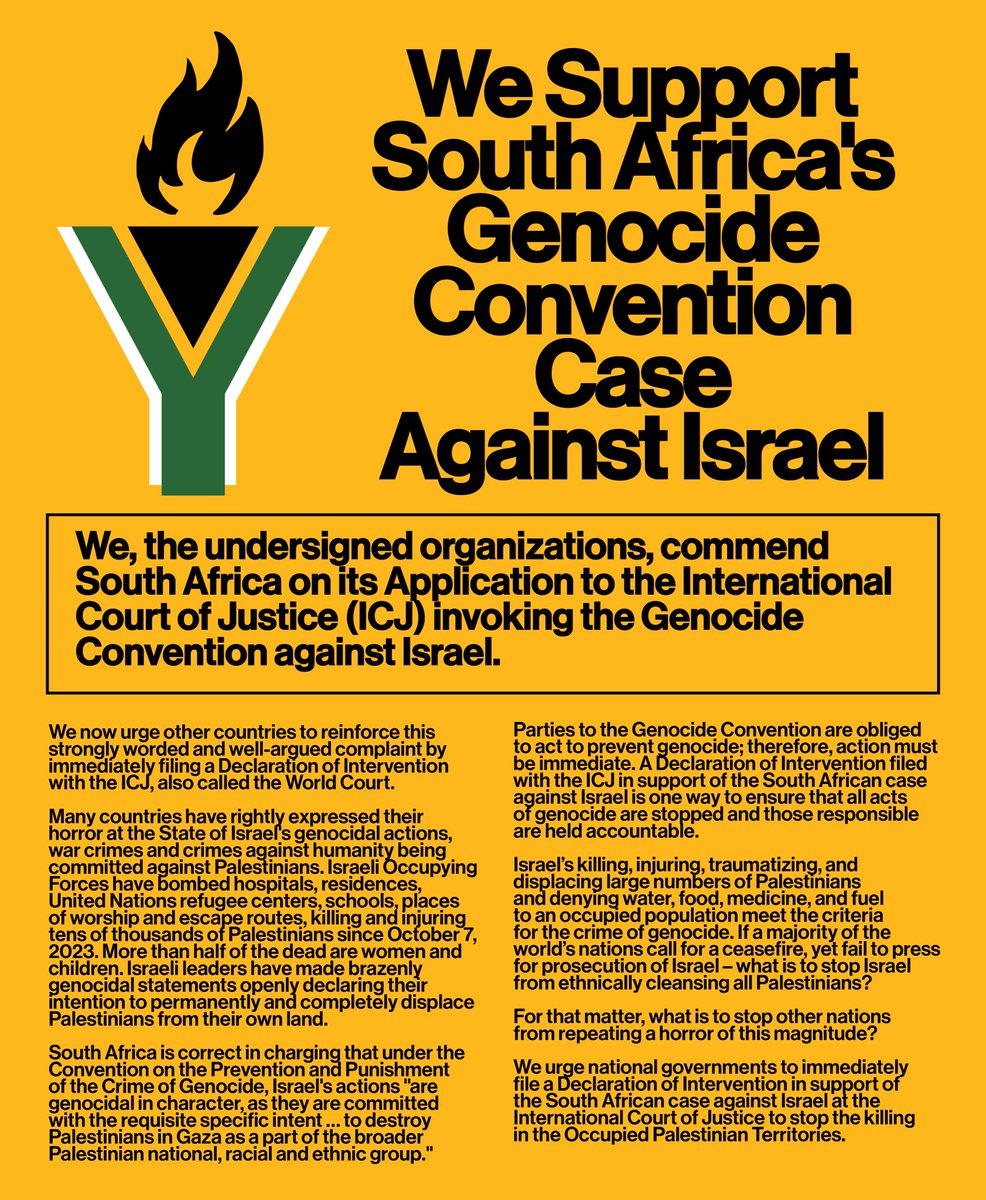 BREAKING: More than 900 popular movements, unions, political parties, and other organizations have signed an open letter calling on states to support South Africa's Genocide Convention case against Israel.