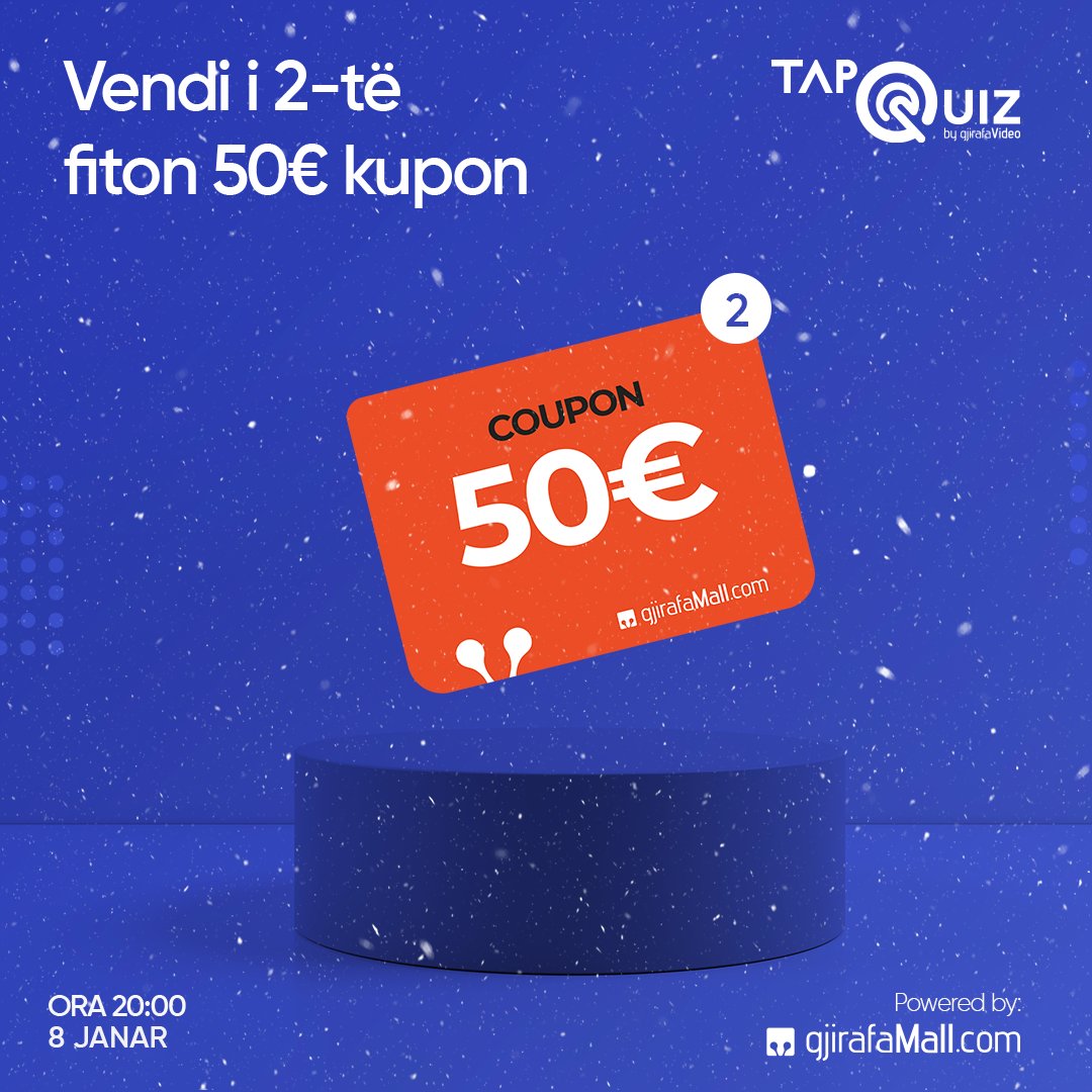 Fito kupon 50 euro sonte në TapQuiz 👉🏻 gj.al/tapquiz-08-01-…

ℹ️ Quizi fillon në ora 20:00

❗ Pyetjet kanë të bëjnë me njohuri të përgjithshme