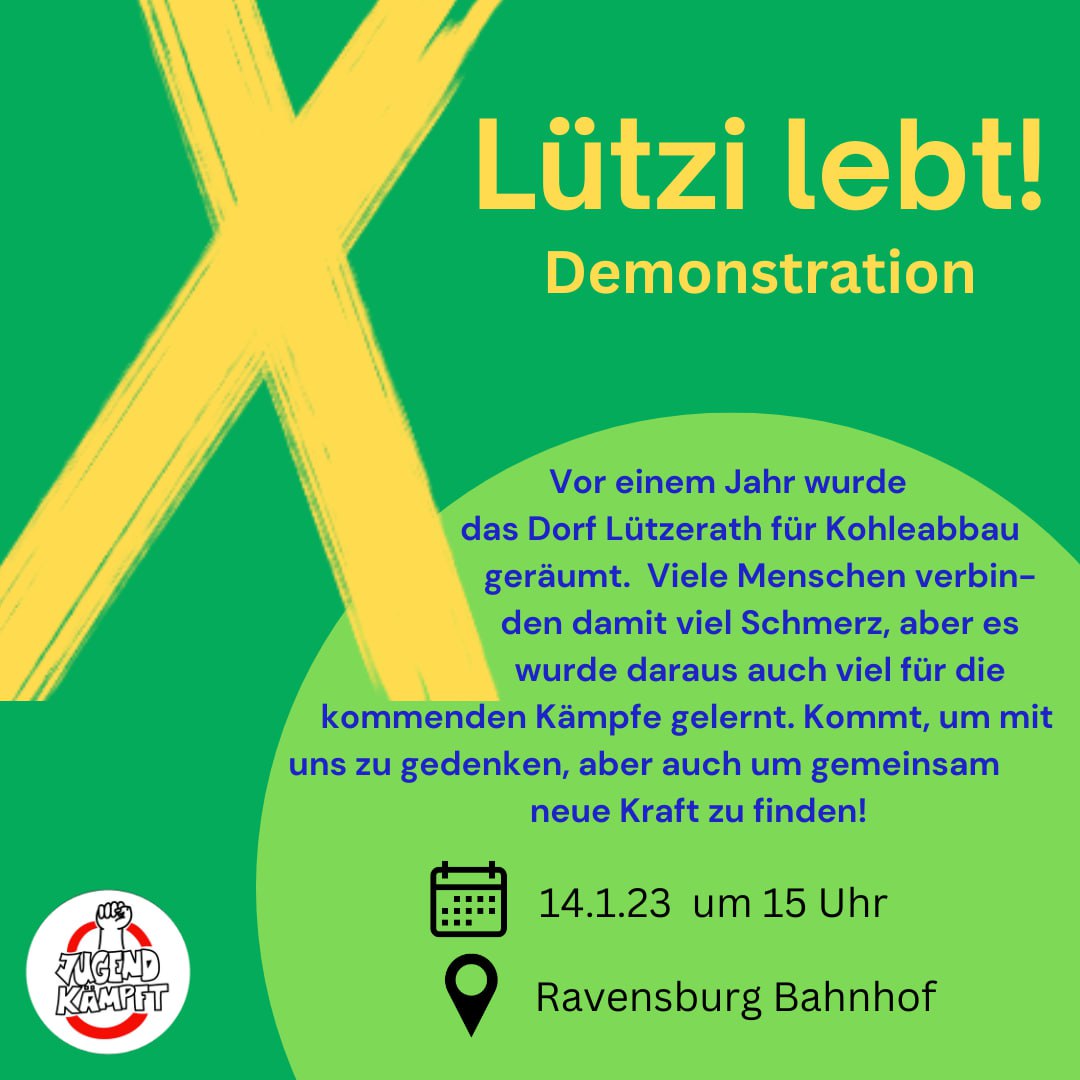 Am Sonntag geht es in Ravensburg auf die Straße, für Lützerath und echten Klimaschutz! 
@LuetziBleibt @MaWaLuetzerath