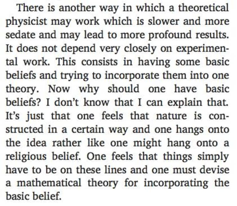 Dirac on scientific “basic” beliefs and religious beliefs.