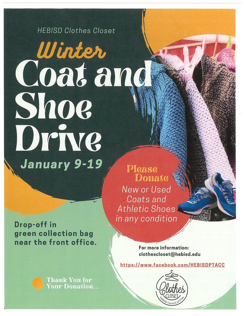 Support our HEBISD Clothes Closet by donating coats and athletic shoes! #Hurstisfirst