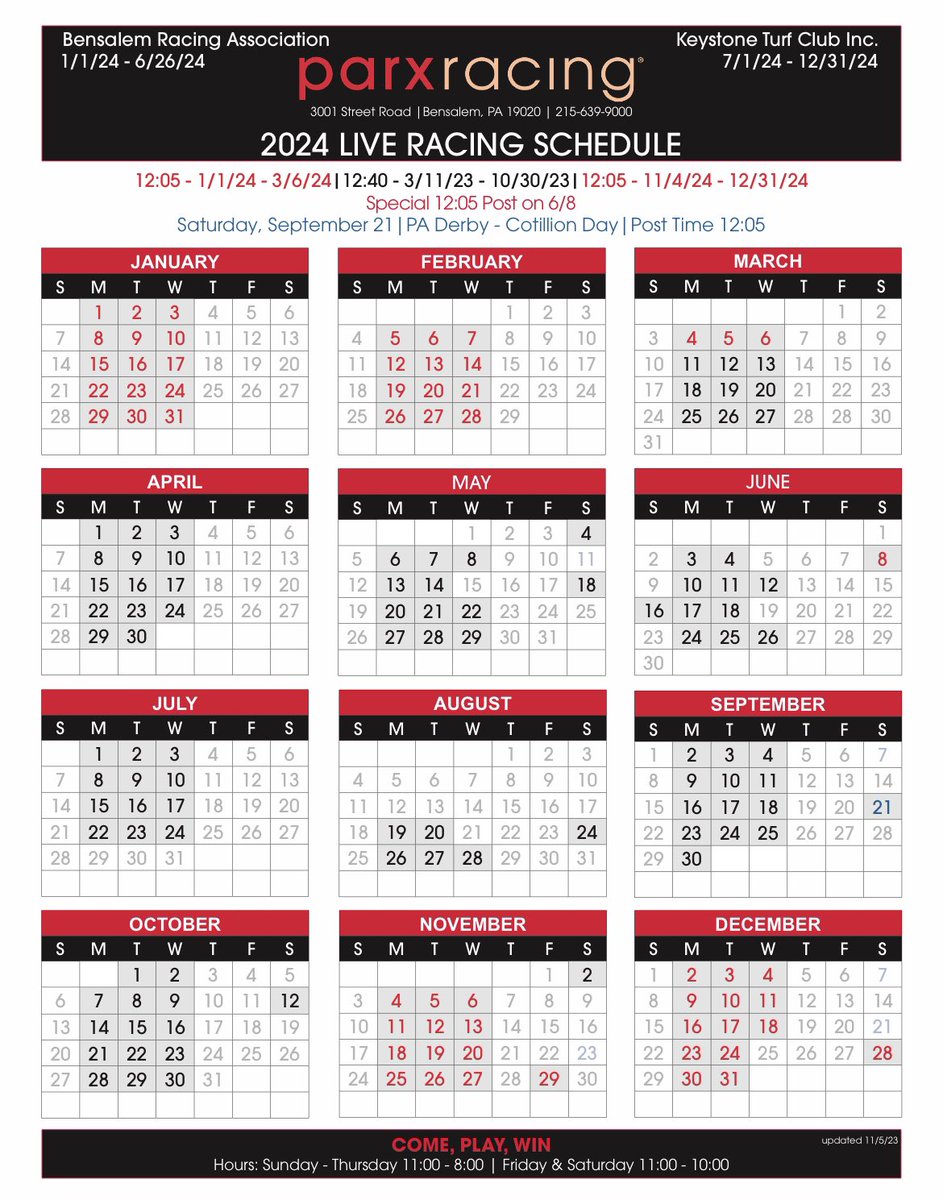 Our 2024 calendar is now available! Gambling Problem? Call 1-800-GAMBLER