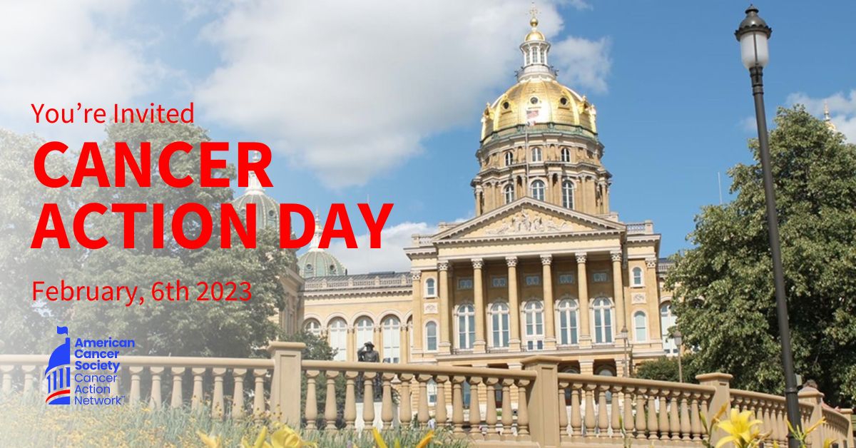 ACSCANIowa's tweet photo. You have helped ACS CAN make huge advances in the fight against cancer. That’s why we’re asking you to join us this year at IA’s Cancer Action Day on Feb. 6 to ensure that all cancer patients have access to the latest technology in cancer care. https://t.co/7yW2UIihQe https://t.co/ouiz1uSEcb