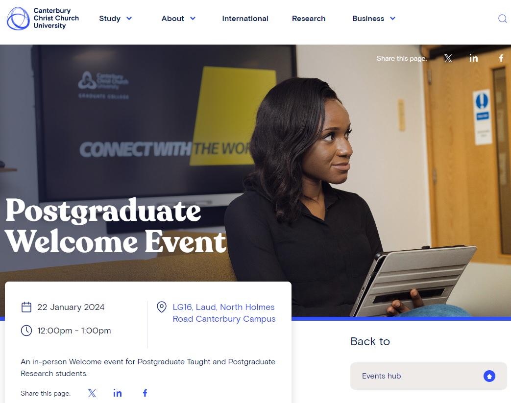 CCCU Graduate College (@cccugrad) on Twitter photo Calling new postgraduate students. Find out about the Graduate College at the next welcome talk shorturl.at/quRZ4 Calling new postgraduate students. Find out about the Graduate College at the next welcome talk shorturl.at/quRZ4