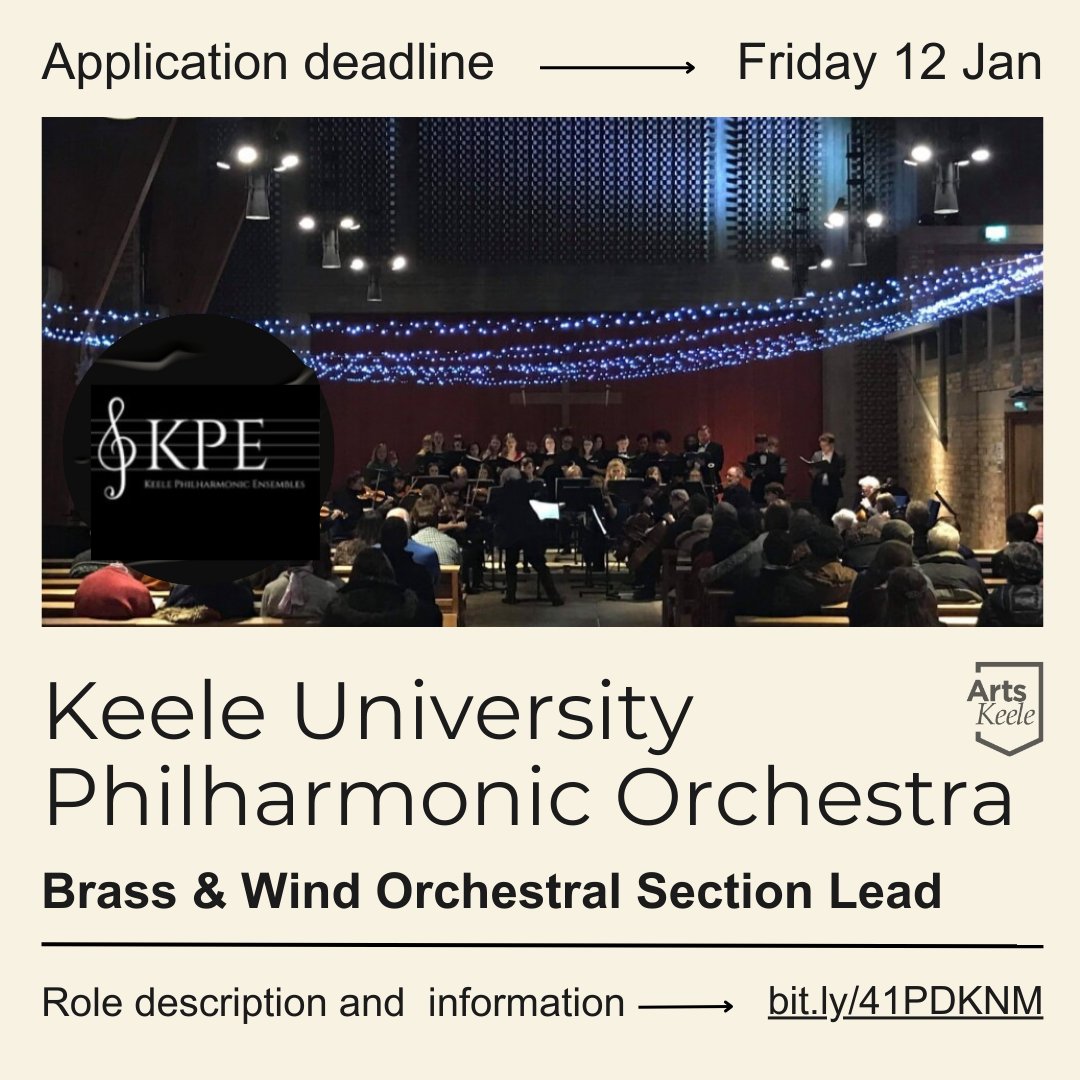 🎼 📣 We are looking for an experienced Brass and Wind Sectional Leader to support Keele University Philharmonic Orchestra. could this be you? Application deadline: this FRIDAY 12 January⁠ More information available here: bit.ly/41PDKNM #lovekeele #liveorchestra #jobs