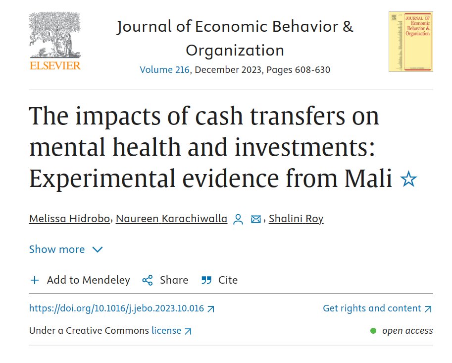 🆕📰The impacts of cash transfers on mental health and investments: Experimental evidence from #Mali

✍️By Melissa Hidrobo, Naureen Karachiwalla @NKarachiwalla, and Shalini Roy

🔗doi.org/10.1016/j.jebo…

@CGIAR @IFPRI_Africa #CashTransfers #MentalHealth #Poverty #Investments