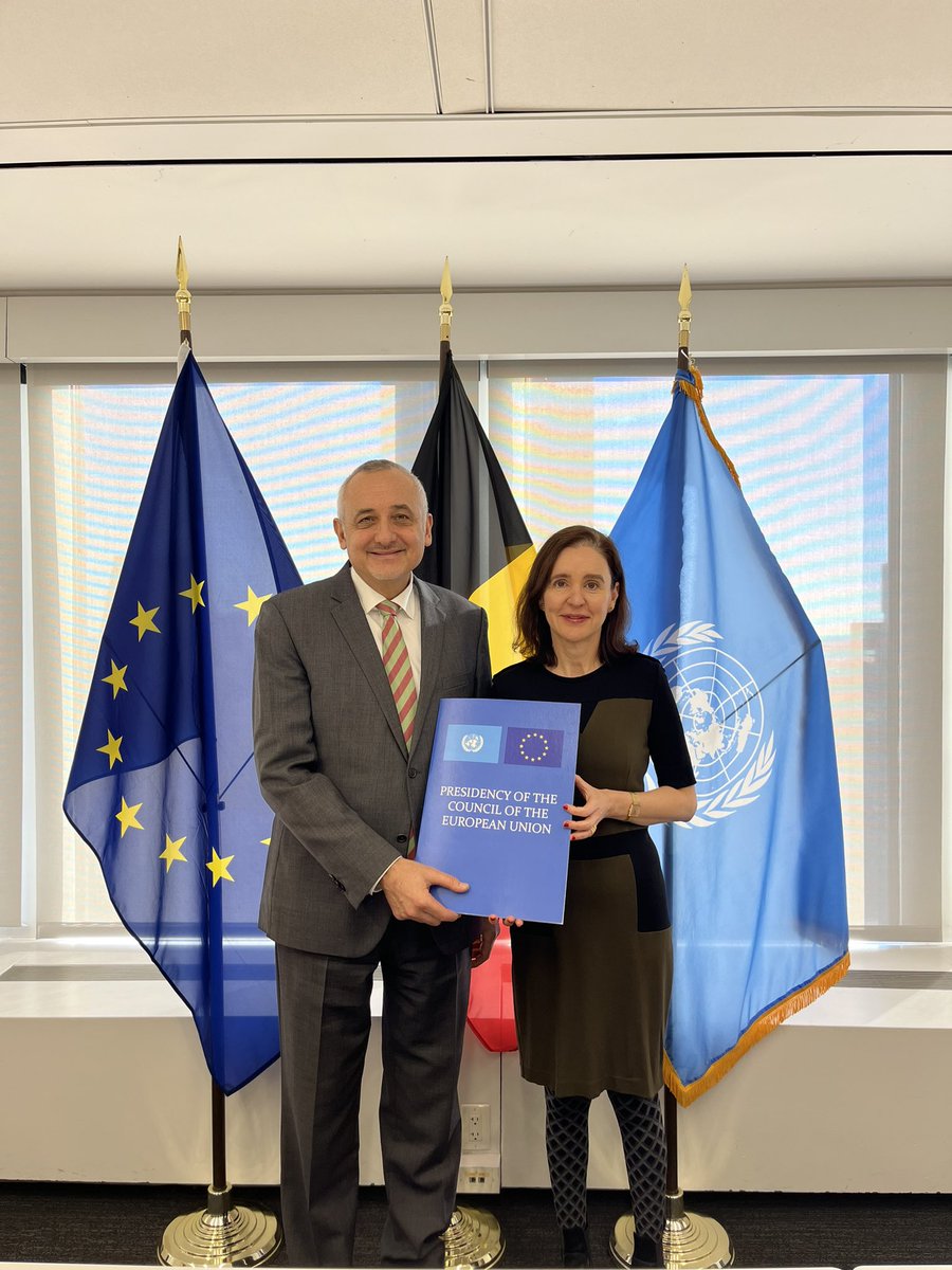 🇺🇳🇪🇺🇧🇪 #BE2024EU

In January Belgium took over the Presidency of the Council of the European Union 🇪🇺 from Spain 🇪🇸 for the coming 6 months.

Today we received @SpainUN for the official handover! 🙌