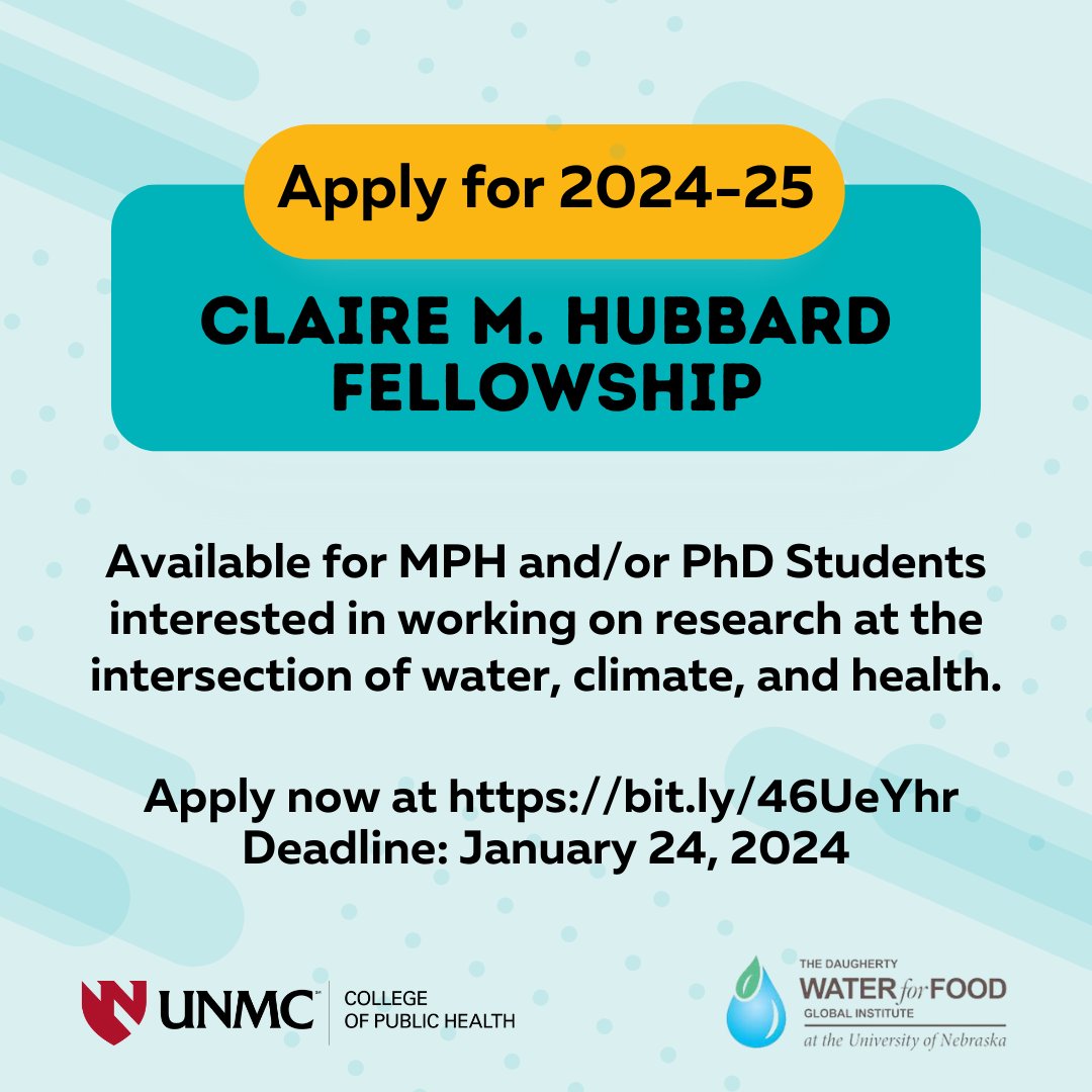 📣 PSA to all Master's or Ph.D. students passionate about #water, #climate, and health! 🌍 Apply for the Claire M. Hubbard Water, Climate, and Health Fellowship to support your research journey.

Learn more here 👉 bit.ly/46UeYhr