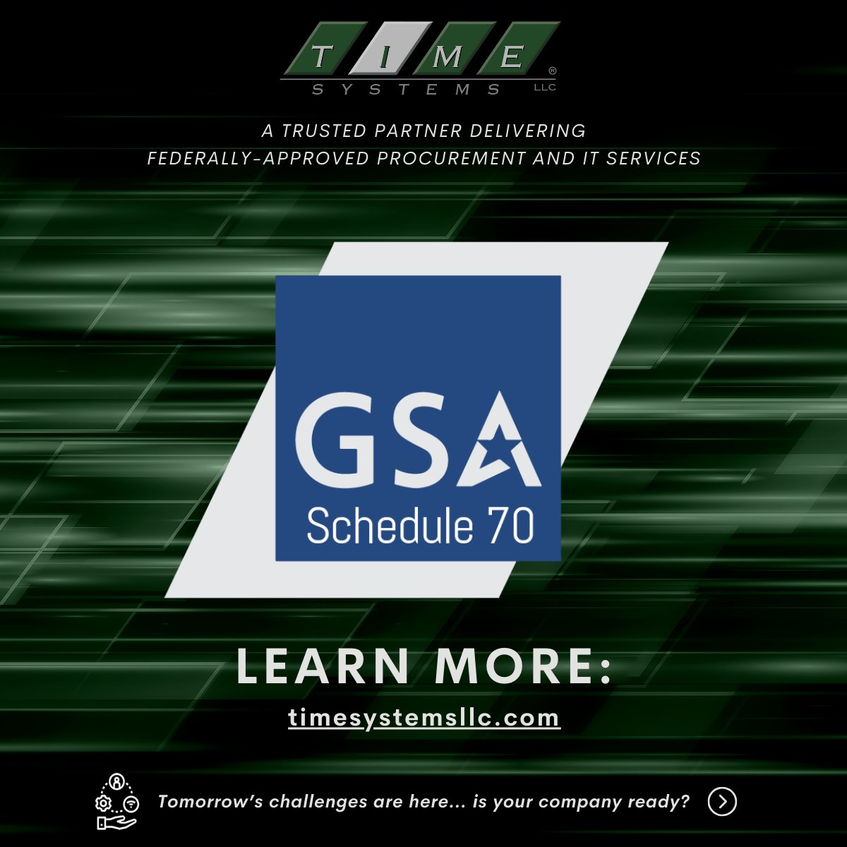TIMESystemsLLC's tweet image. At TIME Systems, we understand that navigating government IT projects can be complex and overwhelming. That&apos;s why we&apos;ve partnered with the General Services Administration&apos;s (GSA) Schedule 70.

Let us help you navigate this path with ease and expertise!
