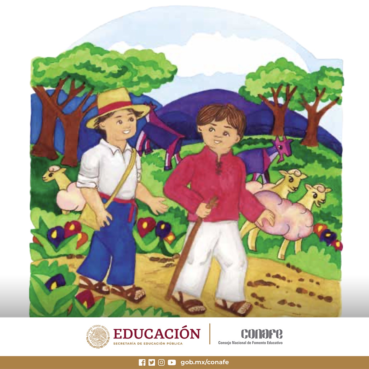CONAFE_mx's tweet photo. Descubre la historia📖 de "Las chivas locas" de la Colección📚 "Para Empezar a Leer". Su autor Rubén Fischer nos relata las travesuras de dos niños pastores: Lucio🧒🏻 y José👦🏻 que juegan en el monte con su rebaño de chivas🐐 y borregos🐑. 
#LecturasCONAFE

https://t.co/4ZvmZDBX4V https://t.co/fhJlh5RCdT