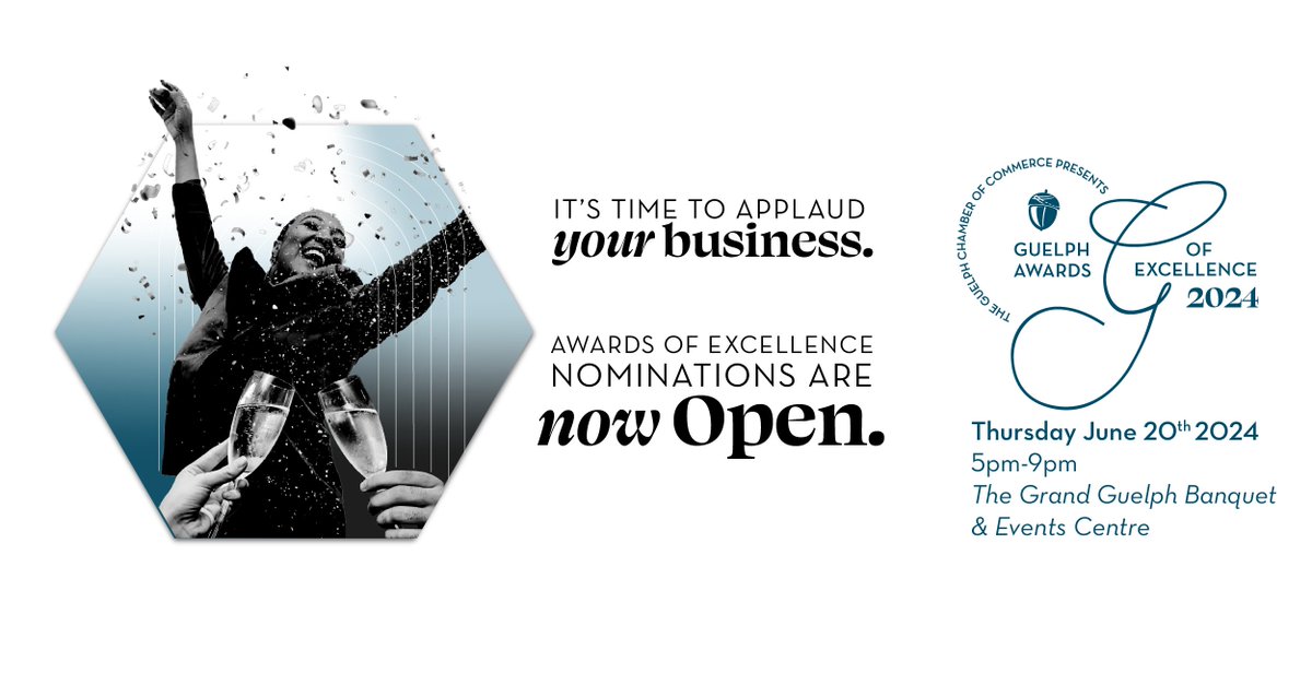 🏆Make 2024 the year your business gets the recognition it deserves!
The #guelphawardsofexcellence honours #guelph businesses that have demonstrated exceptional performance, outstanding achievements, & a commitment to business excellence. 
Nominate now! 
bit.ly/3tPTJig