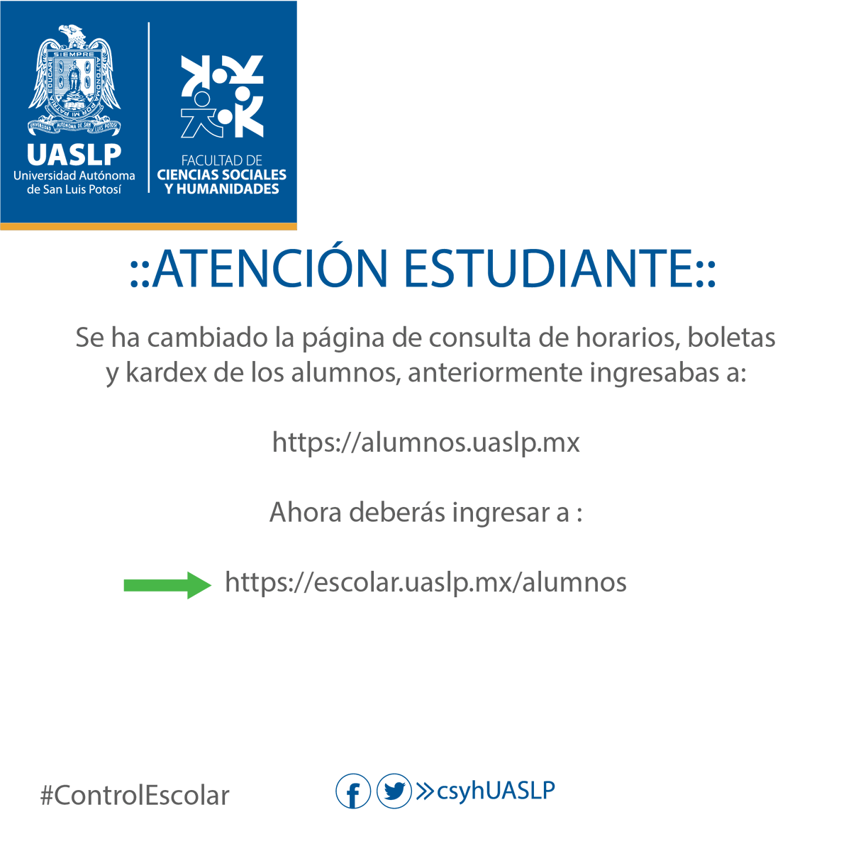 csyhUASLP's tweet image. Aviso #ControlEscolar