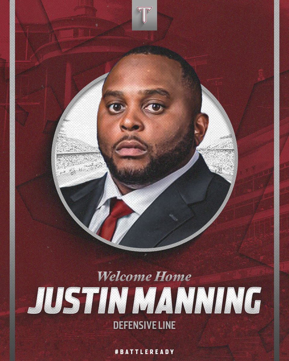 𝘿𝙀𝙁𝙀𝙉𝙎𝙄𝙑𝙀 𝙇𝙄𝙉𝙀 Help us welcome Justin Manning (@CoachJMann919) to the Troy Family! 📰 - gotroy.us/n1e #BattleReady | #OneTROY ⚔️🏈