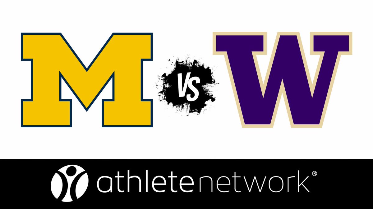 AthleteNet's tweet photo. Cheering on our partners as they take the big stage in the #CFBPlayoff tonight! Good luck to our friends at @MLetterwinners and @UW_Football!

#GoBlue #PurpleReign https://t.co/B729TYcjuS