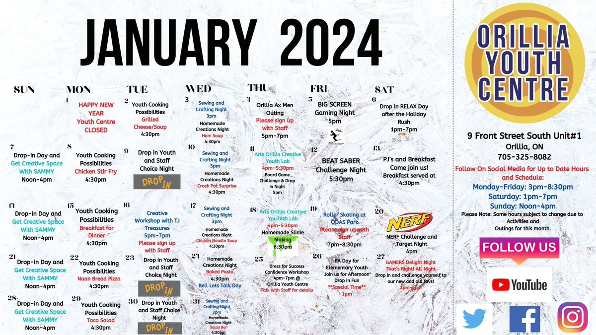 OrilliaYC's tweet photo. Back at it! See you at 3pm. Dinner, drop in fun, and more.
#orillia #youth #orilliayouthcentre #monday #dinner #homeworkhelp #dropin #backfromholiday https://t.co/XCtlHA5i56