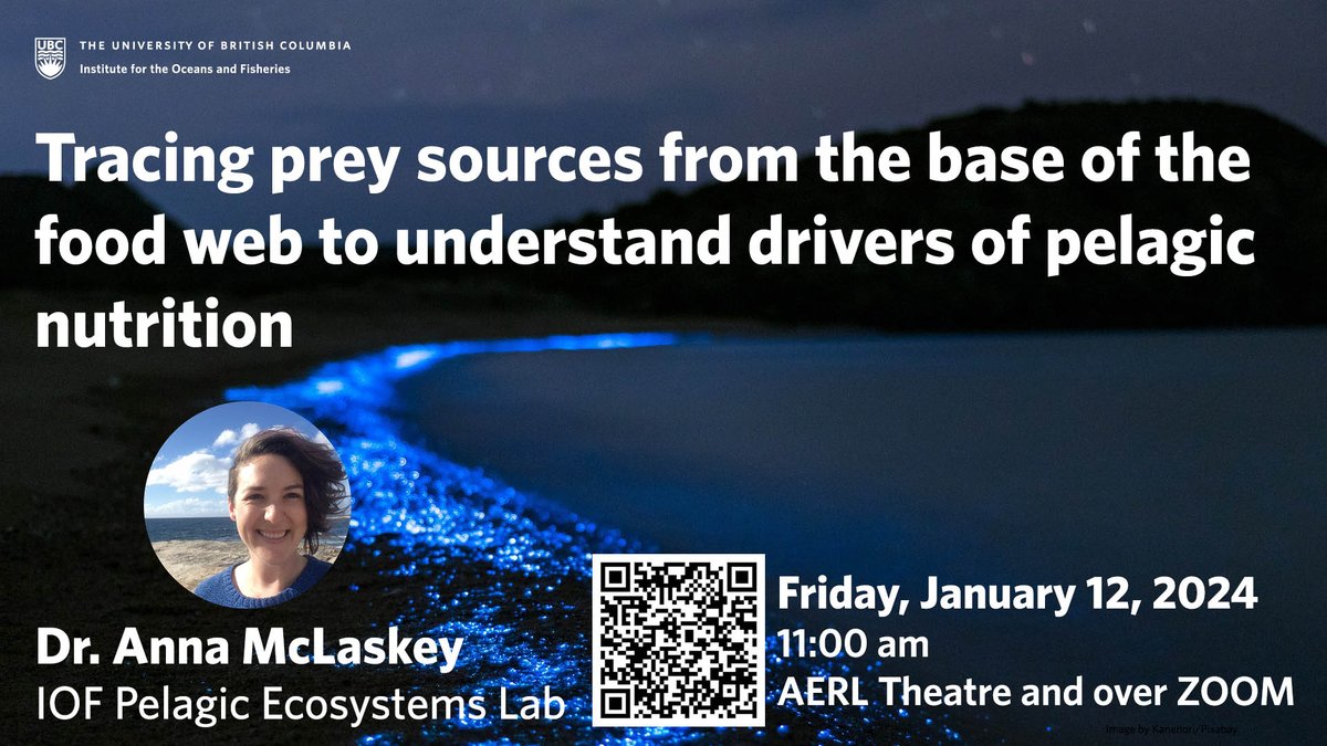 JOIN US: On Friday, Jan. 12 at 11 am PT - live or online - for Dr. <a href="/McLaskeyAK/">Anna K McLaskey</a> presentation: Tracing prey sources from the base of the #foodweb to understand drivers of #pelagic nutrition. 

Info and to RSVP: oceans.ubc.ca/news-and-event… <a href="/UBCpelagic/">Pelagic Ecosystems Lab</a>