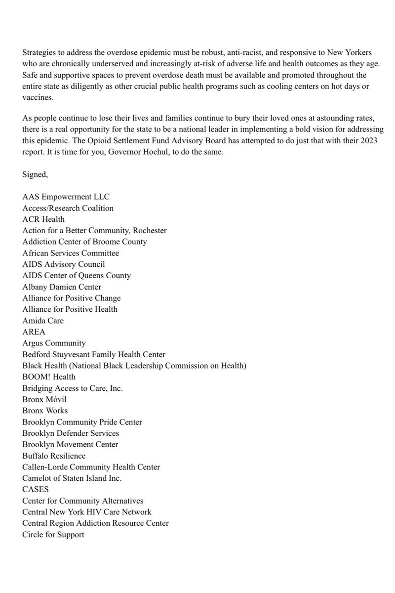 VOCALNewYork's tweet photo. TODAY: 100+ organizations delivered a letter to @GovKathyHochul demanding expansion of Overdose Prevention Centers.

With 18 NYers dying everyday from preventable overdoses, we cannot allow politics to block lifesaving solutions. 

Read the letter: https://t.co/HM8WIC9lwS https://t.co/elVsSczsbH