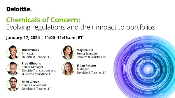 DeloitteUS's tweet photo. What steps can organizations take to rid products of impurities to prepare for impending regulations? Join us on January 17th for an informative discussion on #ChemicalsOfConcern. https://t.co/cjP8zFZ0OT https://t.co/vnNDMKYUc0