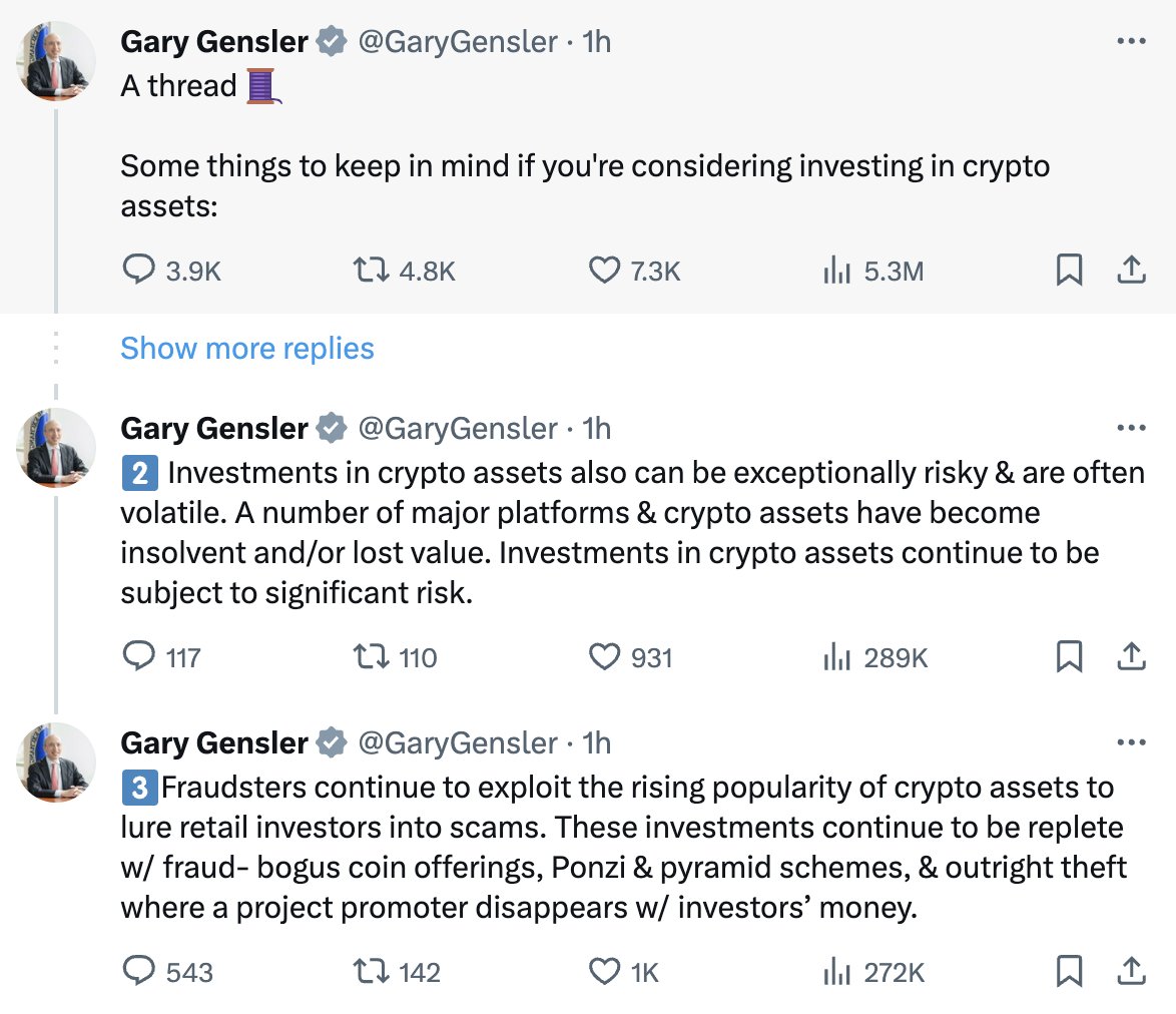 RichQuack's tweet photo. BREAKING: The SEC Chairman Gary Gensler has just tweeted regarding crypto-assets.

🚨 Could this signal an impending approval for a #Bitcoin ETF? 🧐 https://t.co/lEJ2SLvZVy