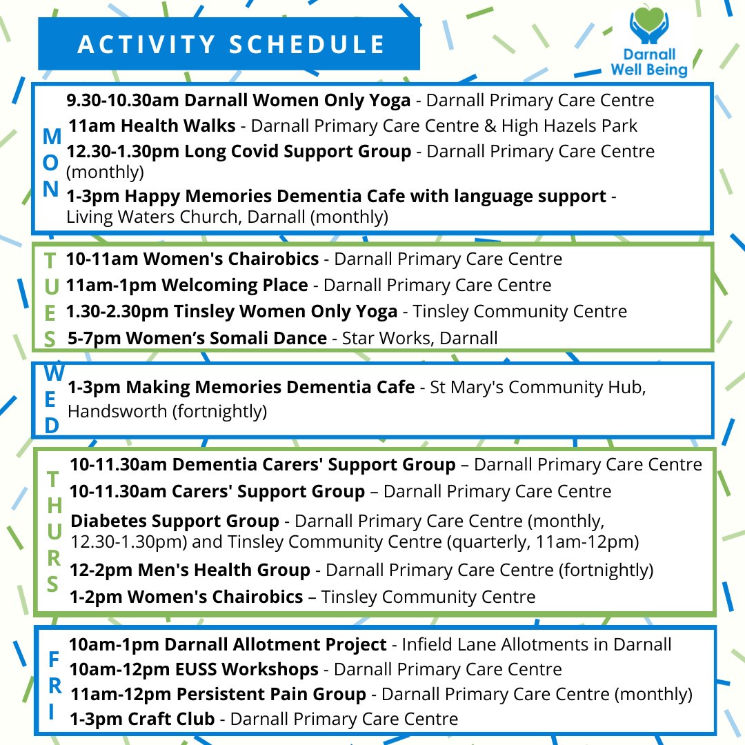DarnallWB's tweet photo. Thinking of trying something new in 2024? Our latest activity schedule is out, with most groups restarting next week. Contact us if you’d like to give any of them a try!
#Community https://t.co/xwr380Wjit