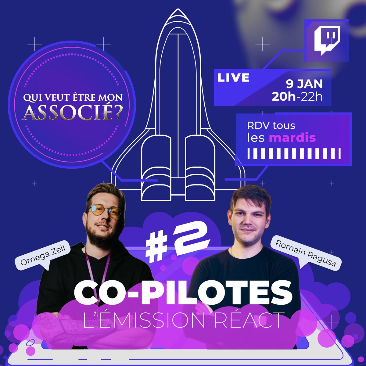 Ils repartent en orbite et ils veulent vous vous satelliser 😱
/ :\\ °- ) }]👽{[ ( -° // : \

2ème édition de CO-PILOTES, l'émission entrepreneuriale en React de "Qui veut être mon associé ?" avec <a href="/ISaguraI/">Sagura # EVO France #VersusForLife</a> &amp; <a href="/JulienZell/">Zell</a> !

📺 Demain soir à 20h
🎫 twitch.tv/launchr_tv
