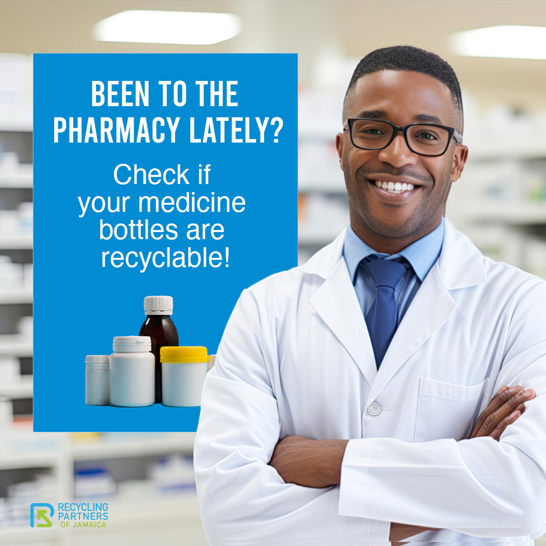 RecyclingJA's tweet photo. Your medicine containers may be recyclable. Check the base of containers for the numbers 1 or 2 enclosed in the recycling symbol. Visit our website for more information on where you can leave your plastics for recycling. #recyclingja #putplasticinitsplace #whywerecycle https://t.co/uHacOZN6BW