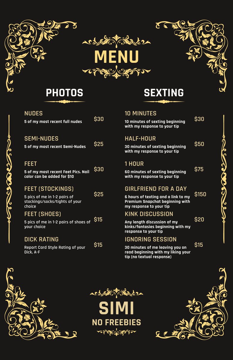 simi_siren's tweet photo. Menu for the PayPigs and Simps 😘😘
SellingContent NSFWacct NSFWcontent https://t.co/Va0mljDCZE