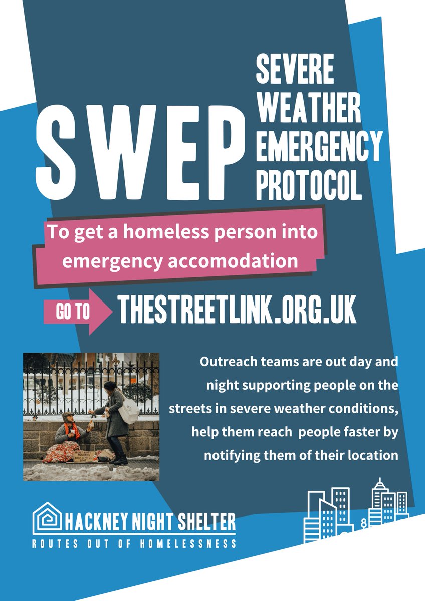 Tonight SWEP (Severe weather emergency protocol) is active in london. Go to the streetlink.org.uk to log someone sleeping rough so they can get a place in one of the emergency beds opened up accross the city. Let’s work together to help get people off the streets.