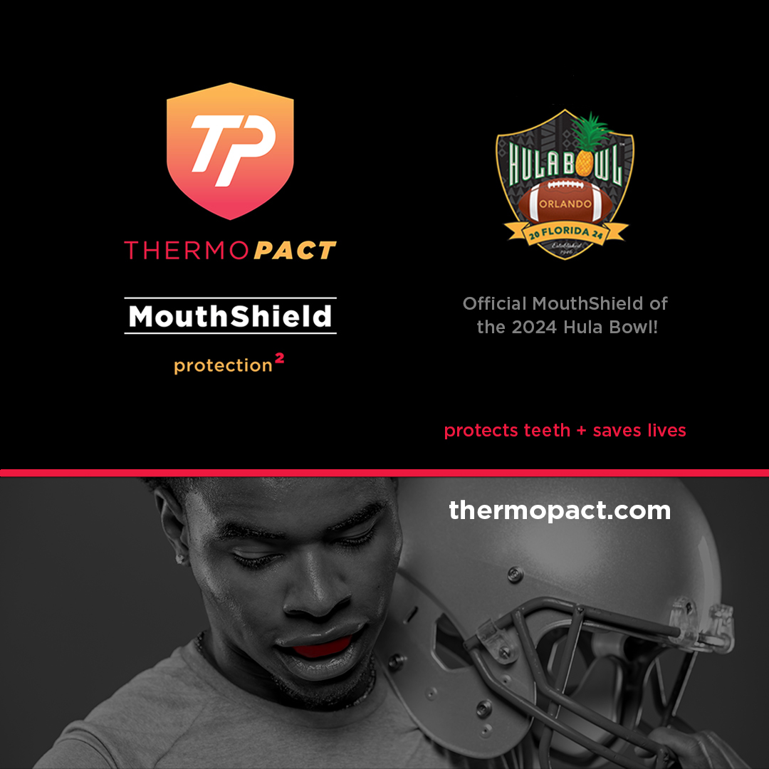 thermopact's tweet photo. ThermoPact MouthShield isn’t just a mouthguard - it's a game changer in athletic safety - that’s why we’re excited every player in the 2024 @Hula_Bowl will receive one.
#HulaBowl #ThermoPact #ThermoPactMouthShield #ProtectsTeethSavesLives #Protection2 #Football #CollegeFootball https://t.co/gRfoySGeas