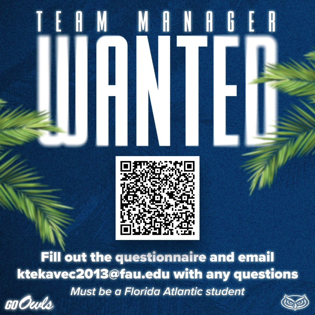 📢 𝐀𝐭𝐭𝐞𝐧𝐭𝐢𝐨𝐧 𝐅𝐥𝐨𝐫𝐢𝐝𝐚 𝐀𝐭𝐥𝐚𝐧𝐭𝐢𝐜 𝐒𝐭𝐮𝐝𝐞𝐧𝐭𝐬 📢 We are in search of a team manager to join our program this spring! If interested, please fill out the questionnaire and contact Coach Kristi (ktekavec2013@fau.edu) with any questions. #WinningInParadise
