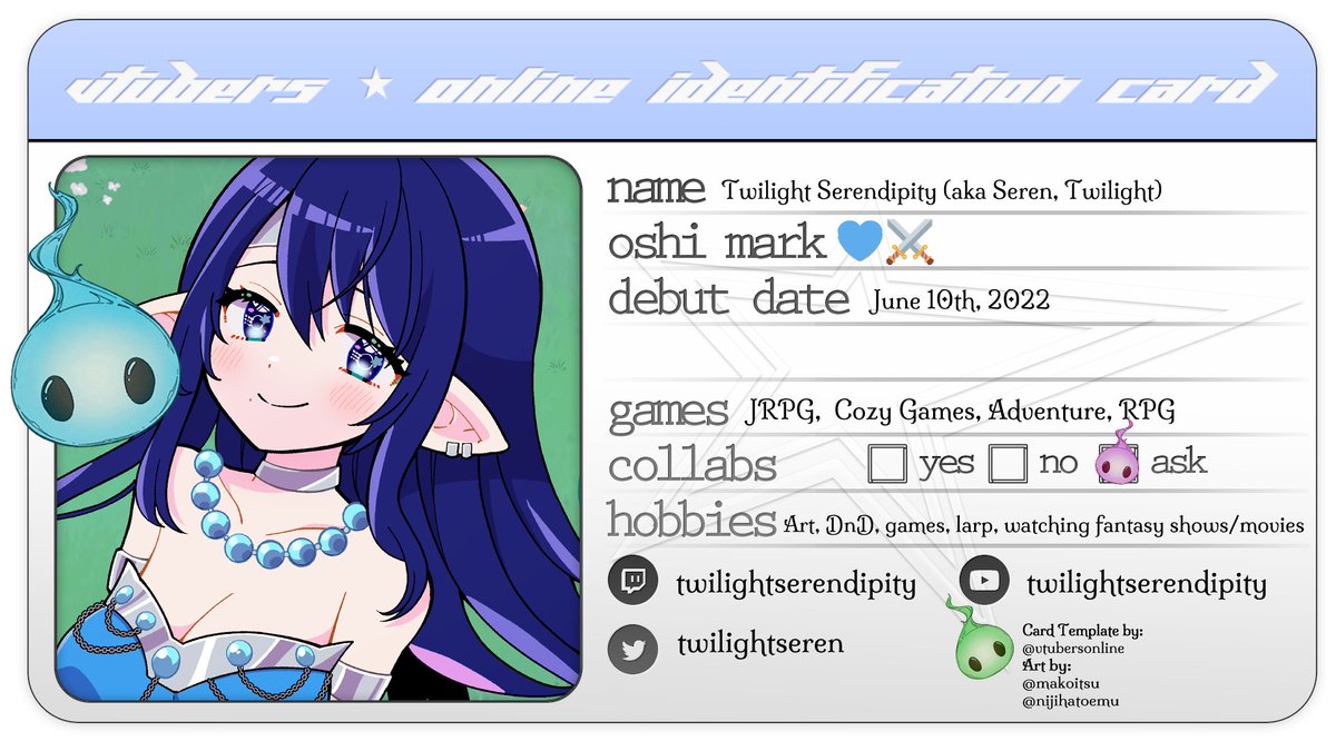 TwilightSeren's tweet photo. Did this cute little id card made by @vtubersonline!✨

#vtuber #envtuber https://t.co/AhCz9rbvDk