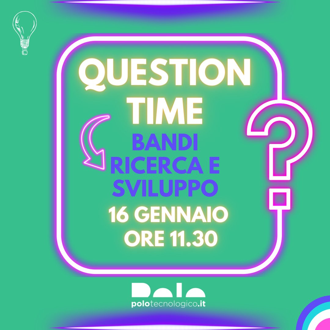 Martedì 16 gennaio alle 11.30 ripartono i nostri Question Time. In quest’appuntamento il focus sarà sui bandi Ricerca e Sviluppo appena pubblicati dalla Regione Toscana, un’ottima opportunità per imprese che vogliono sostenere i propri investimenti in R&amp;S.
polotecnologico.it/question-time-…