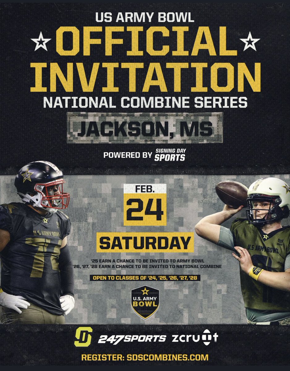 Blessed to be invited to the @ArmyBowlCombine @USArmyBowl @JJKilgore_SDS @JeffHecklinski @NORTHPOINTFB @CoachGold57 @warren_rowan