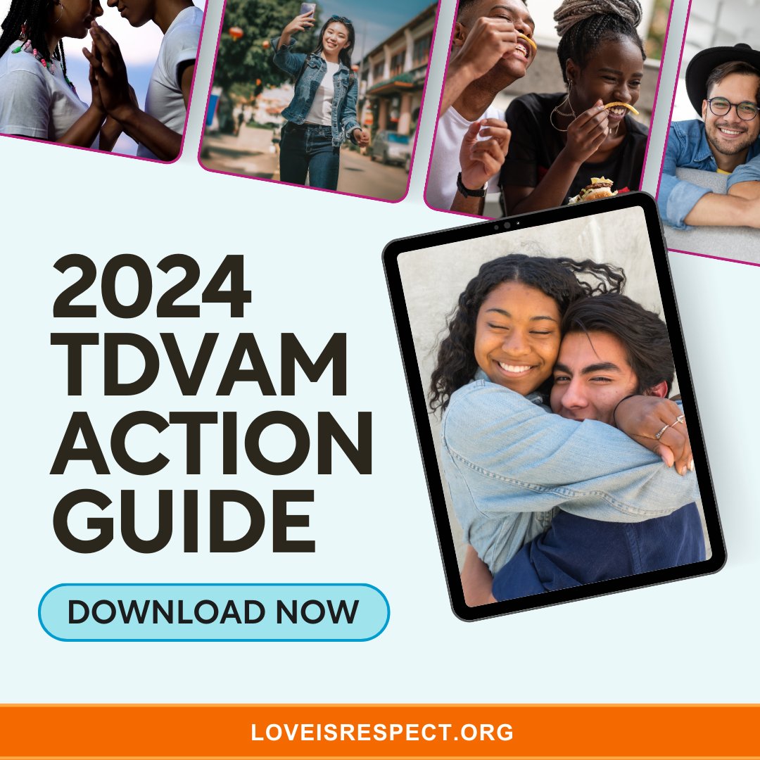 loveisrespect's tweet photo. 🙌 Exciting news! The 2024 #TDVAM Action Guide is now available. Join us in February for Teen Dating Violence Awareness Month and use this resource to raise awareness, promote healthy relationships, and educate in your community. Download the guide here: https://t.co/VsHXlFXDiO https://t.co/tUDOxS45db