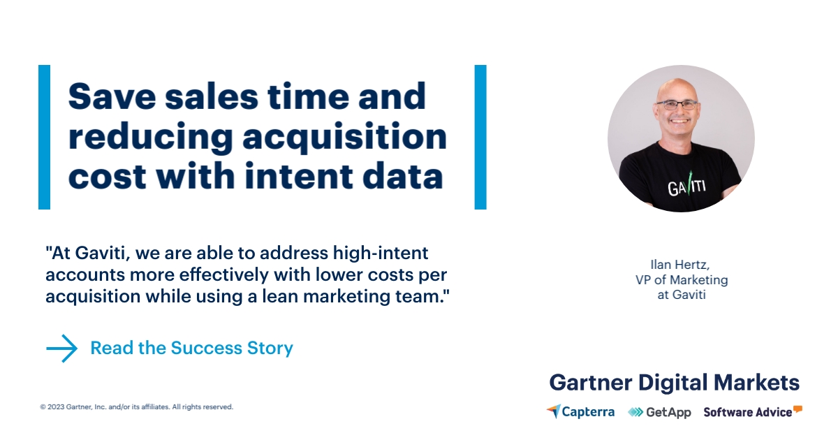 Discover how Gartner Digital Markets' intent data helped @Gaviti_biz reduce cost per acquisition by 66%: gtnr.it/3YC8O20

#B2B #SoftwareMarketing #IntentData
