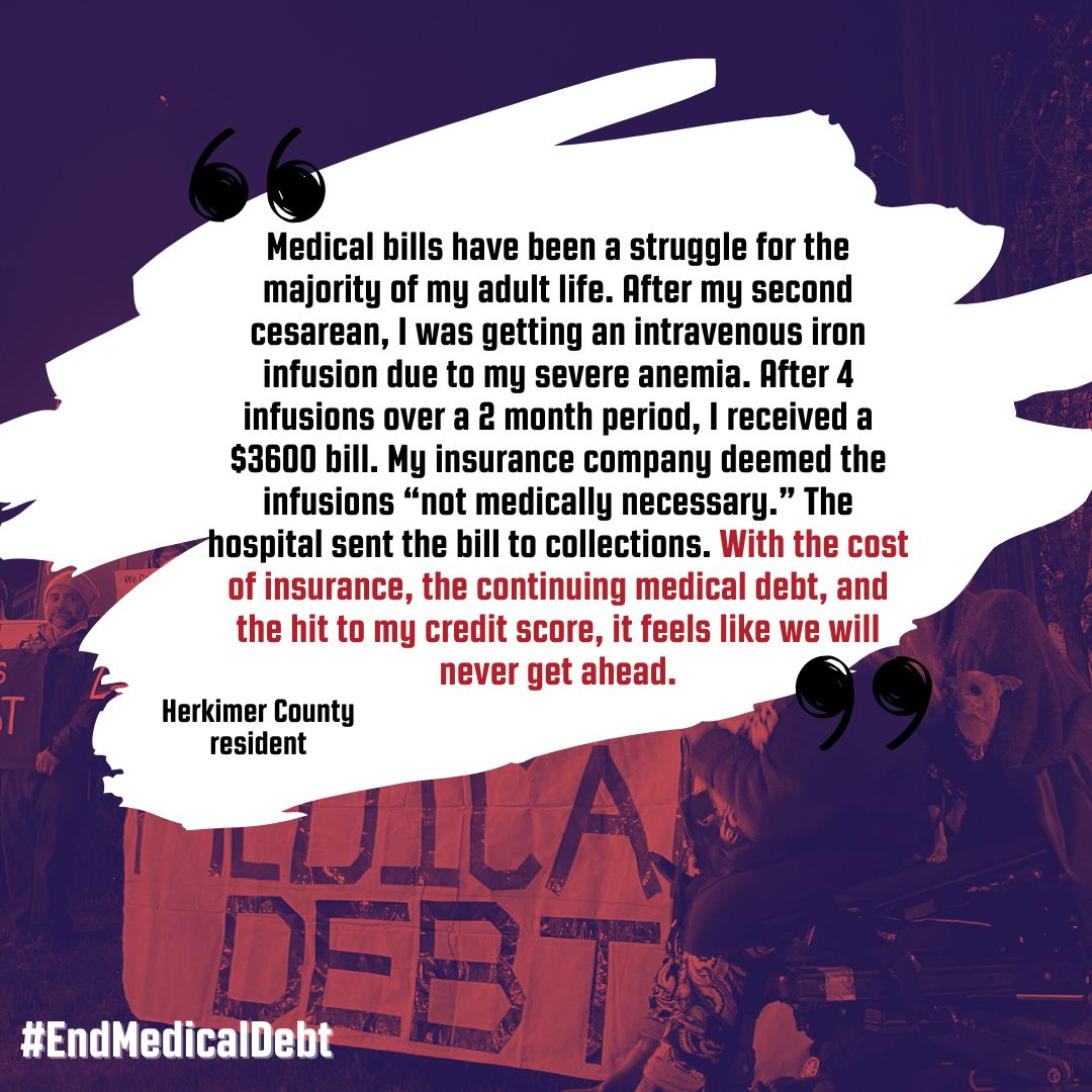Medical debt, the result of a broken health system, impacts people of color and rural communities the hardest. 

Lifesaving medical care shouldn’t result in a lifetime of financial punishment. 

#EndMedicalDebt #MedicalDebtMonday #HealthEquity
