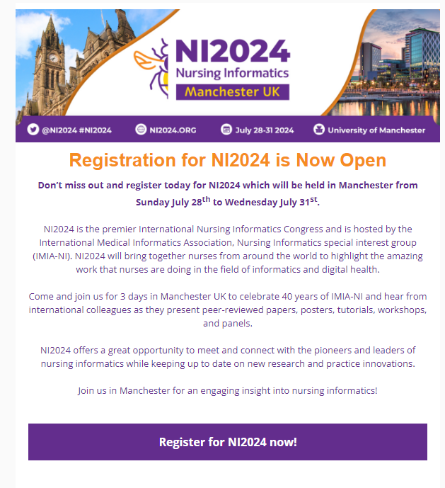 Registration is open @ni2024 - come and join us in Manchester in July for all things Nursing Informatics!