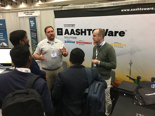 AASHTOsean's tweet photo. At the @NASEMTRB 2024 #TRBAM Exhibit Hall, #AASHTOWare talked up its products &amp; services at not one but two booths. #AASHTO #transportation #infrastructure #construction #safety #mobility #travel @aashtospeaks https://t.co/Hnwmo0tWXD