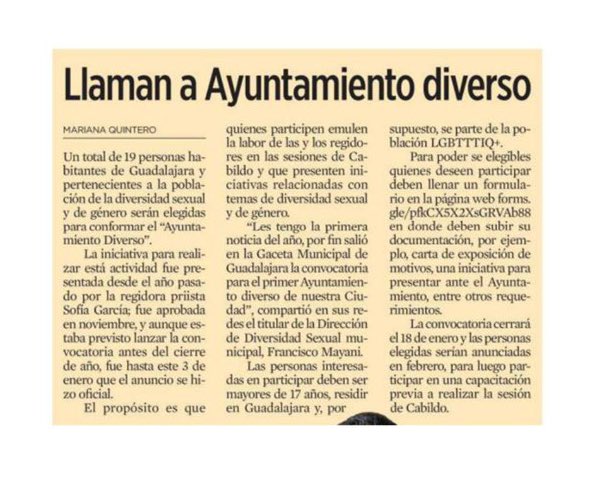 andtrelun's tweet photo. El Cabildo de Guadalajara se llenará de orgullo 🌈
19 personas de la diversidad sexual podrán incidir en el @GuadalajaraGob haciendo propuestas para la inclusión LGBTTTQI+ en el primer ejercicio de Ayuntamiento diverso.
#JaliscoDeIguales https://t.co/lb0CBZt4S0