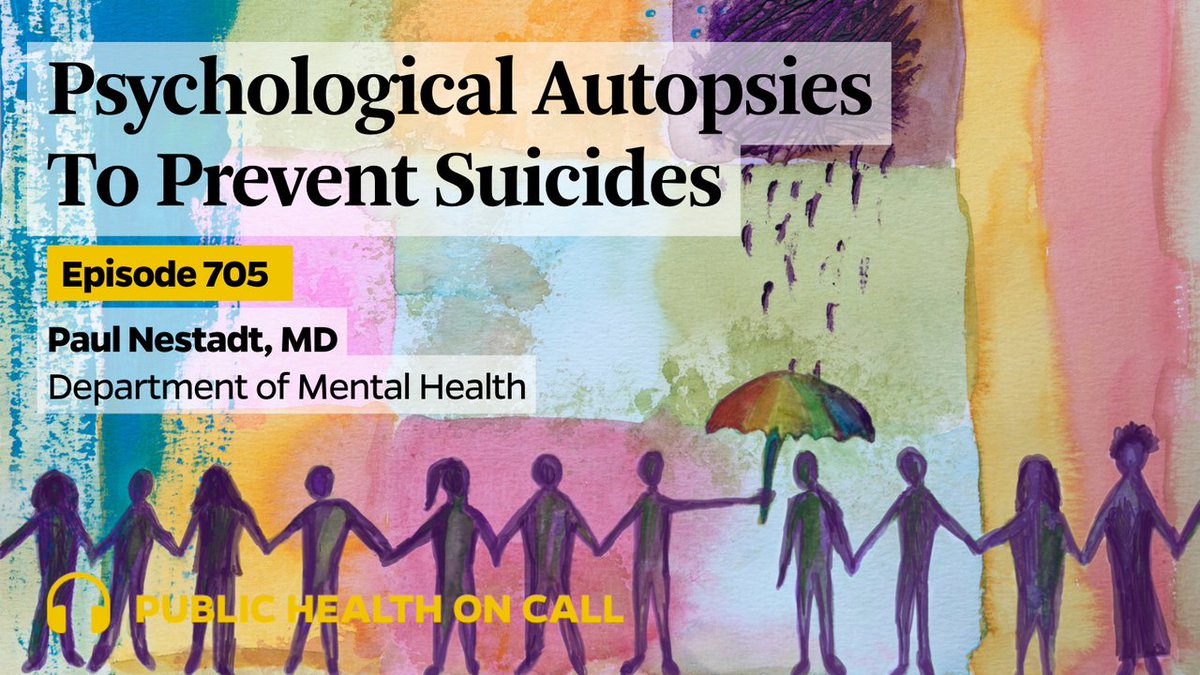 Johns Hopkins Bloomberg School of Public Health (@johnshopkinssph) on Twitter photo Known “risk factors” for suicide, such as gender and race, are too general to pinpoint who might be in imminent danger. <a href="/HopkinsPsych/">HopkinsPsych</a>’s <a href="/paulnestadt/">Paul Nestadt</a> talks to @SDesmon about “psychological autopsies,” which may help us better understand who is most at risk.
johnshopkinssph.libsyn.com/705-psychologi… Known “risk factors” for suicide, such as gender and race, are too general to pinpoint who might be in imminent danger. <a href="/HopkinsPsych/">HopkinsPsych</a>’s <a href="/paulnestadt/">Paul Nestadt</a> talks to @SDesmon about “psychological autopsies,” which may help us better understand who is most at risk.
johnshopkinssph.libsyn.com/705-psychologi…