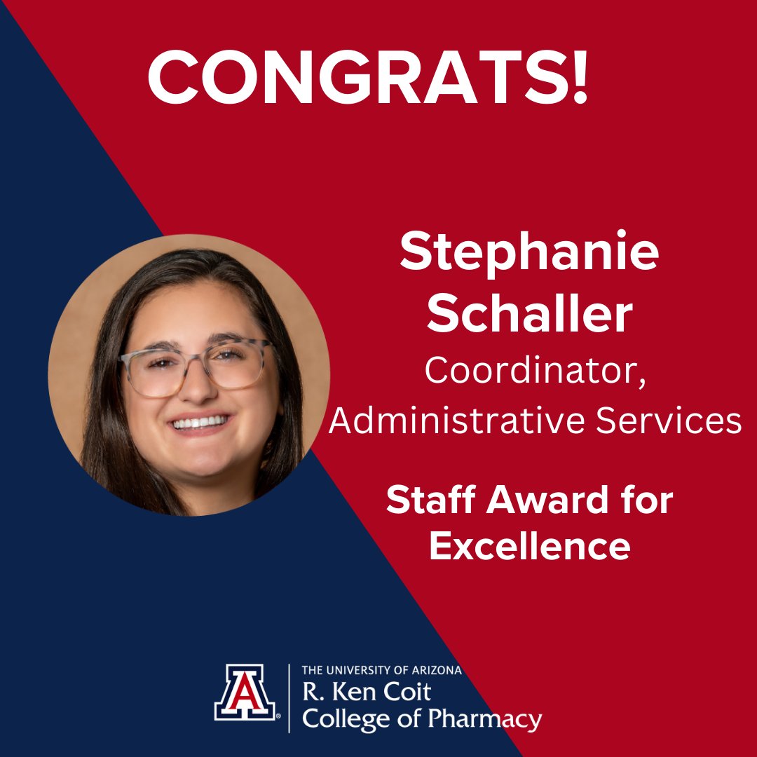 UAZPharmacy's tweet photo. Congratulations to Stephanie Schaller, Rosie Huerta, and Sonya Basurto for being recognized with the Staff Award for Excellence during the 2023 State of the College.
We are SO grateful for their dedication and commitment to the #PharmCAT family! https://t.co/hLYYQxpRQO