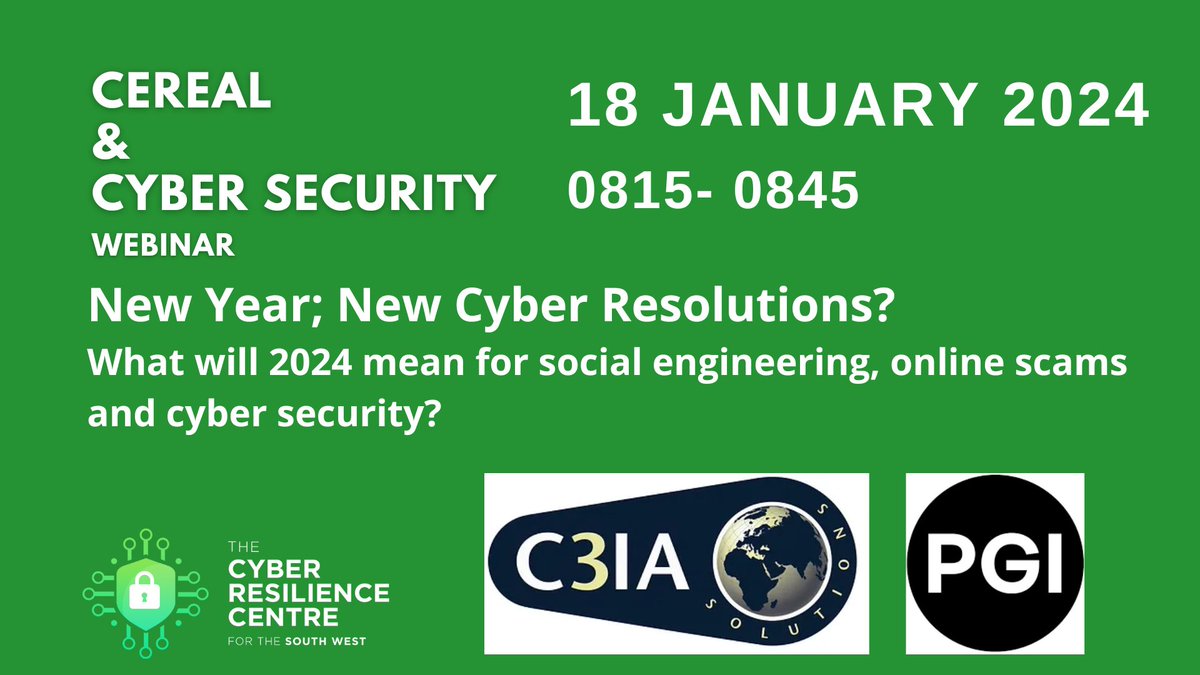 Is 'cyber' on your 2024 resolutions? We're here to help! Make a great start with our webinar on January 18th with input from two of our Cyber Essentials partners C3IA Solutions Ltd and PGi - coffee at the ready! Sign up here: eventbrite.co.uk/e/new-year-new…