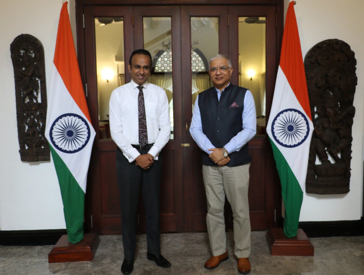 IndiainSL's tweet photo. High Commissioner met Hon. Health Minister Dr. @RameshPathiran4 today. The Minister appreciated the positive role #India played in supplying medicines to Sri Lanka in 2022. It was agreed to strengthen the bilateral engagement in the sector. https://t.co/AFjBpAavUR