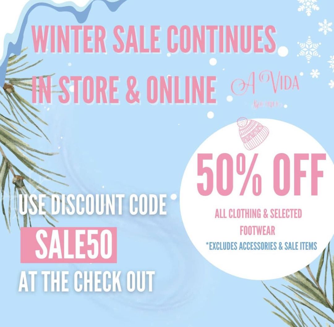 Our Winter Sale continues with up to 50% off clothing in store and online!

Use code SALE50 at the Checkout

🛍️Shop avidaboutique.ie

#louthchat #wintersale #sale