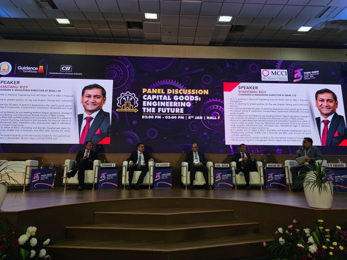 Delighted to share the panel with industry leaders @Tamil Nadu Global Investors Meet 2024, to share BEML’s innovative engineering solutions embedded with design, technology and manufacturing processes that contributed towards India’s ever-growing capital goods ecosystem.