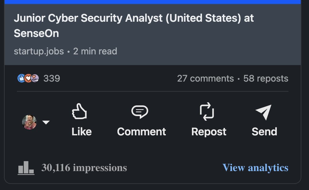LRKSaurs's tweet photo. Remote
Junior
Cyber
Jobs
Where ARE THEY!? Because I have a LEGION of job seekers at large.
50 shares in 12 hours. 50,000 eyeballs.
This is COMMUNITY ✨
#newtocyber #butnottowork #professionaltalent #cyberjobs #jobsearchsaturday #securityrecruiter #hiringhelp #newyearnewway https://t.co/lE8Yy3VgsE